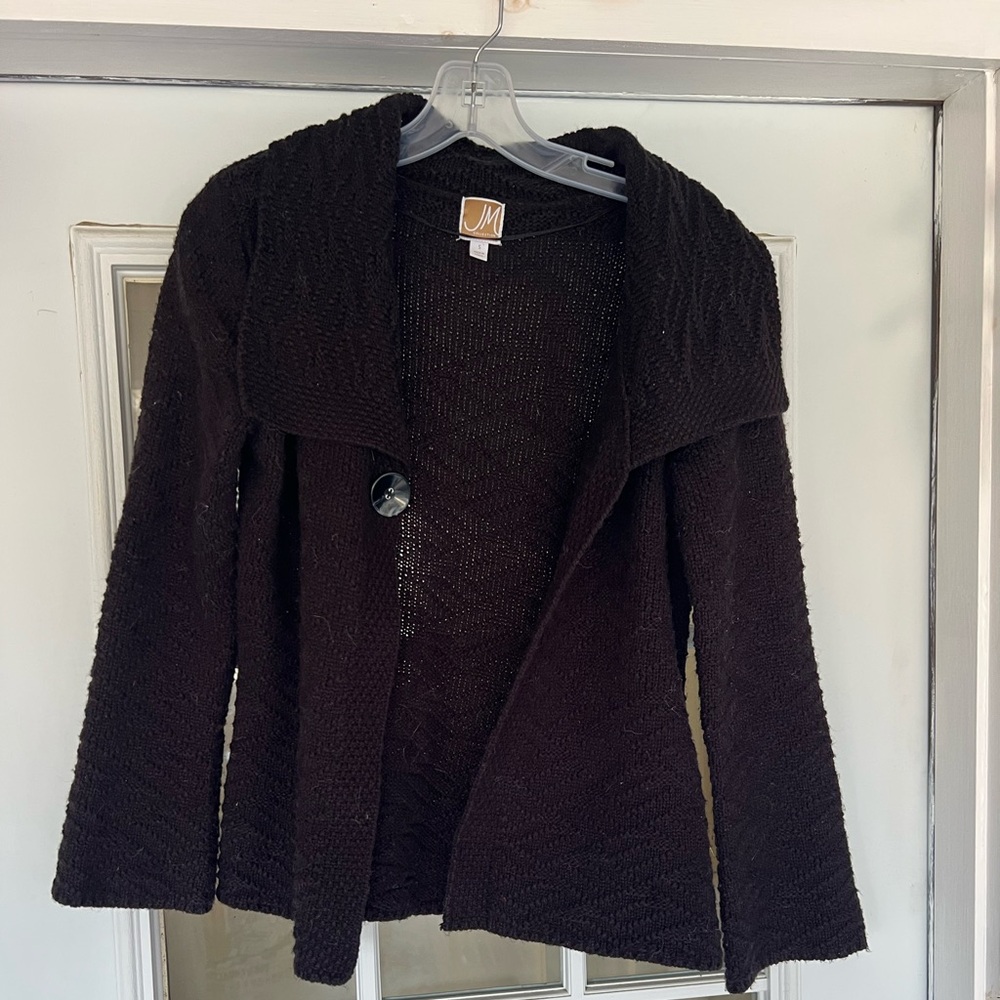 JM Collection Chocolate Brown Open Knit Cardigan with Wide Collar